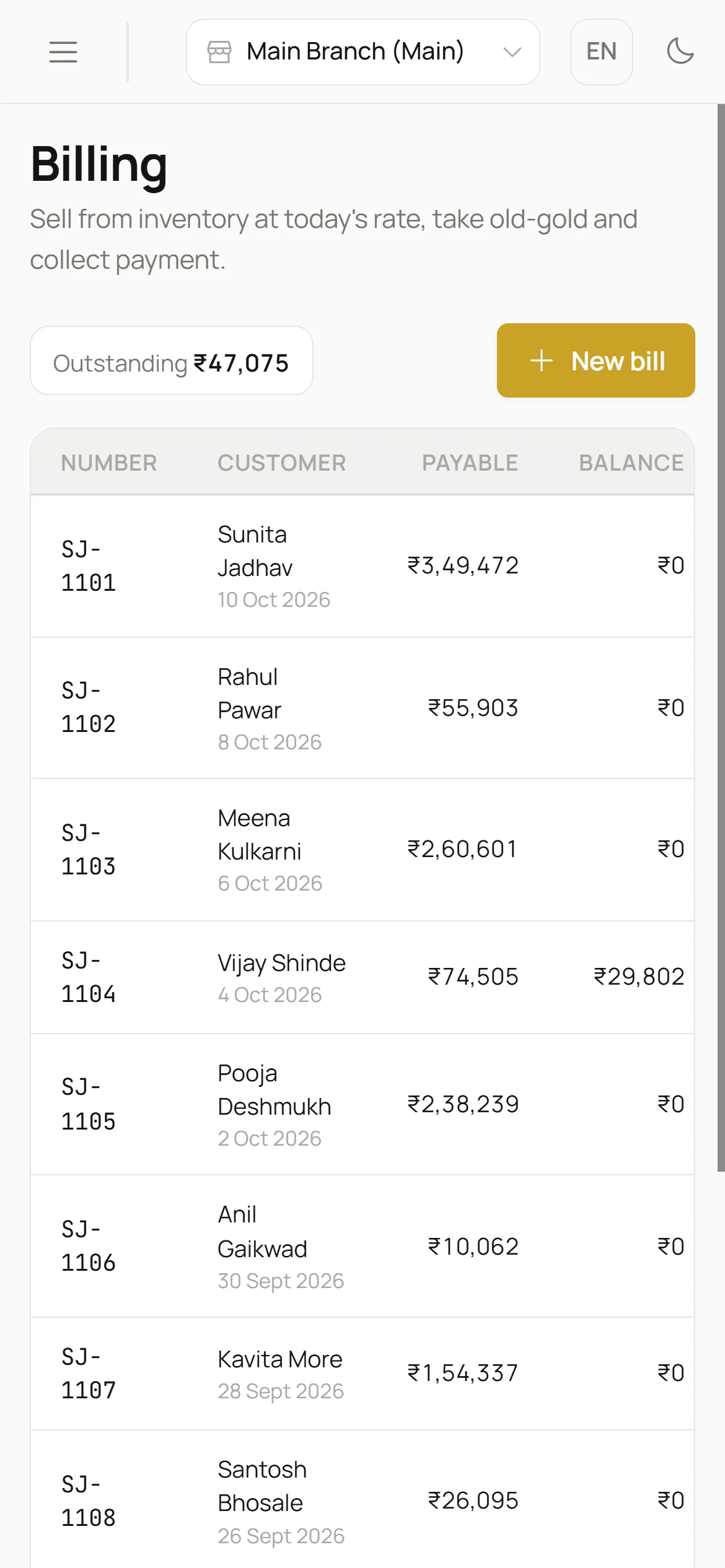 Bills that are right the first time on mobile