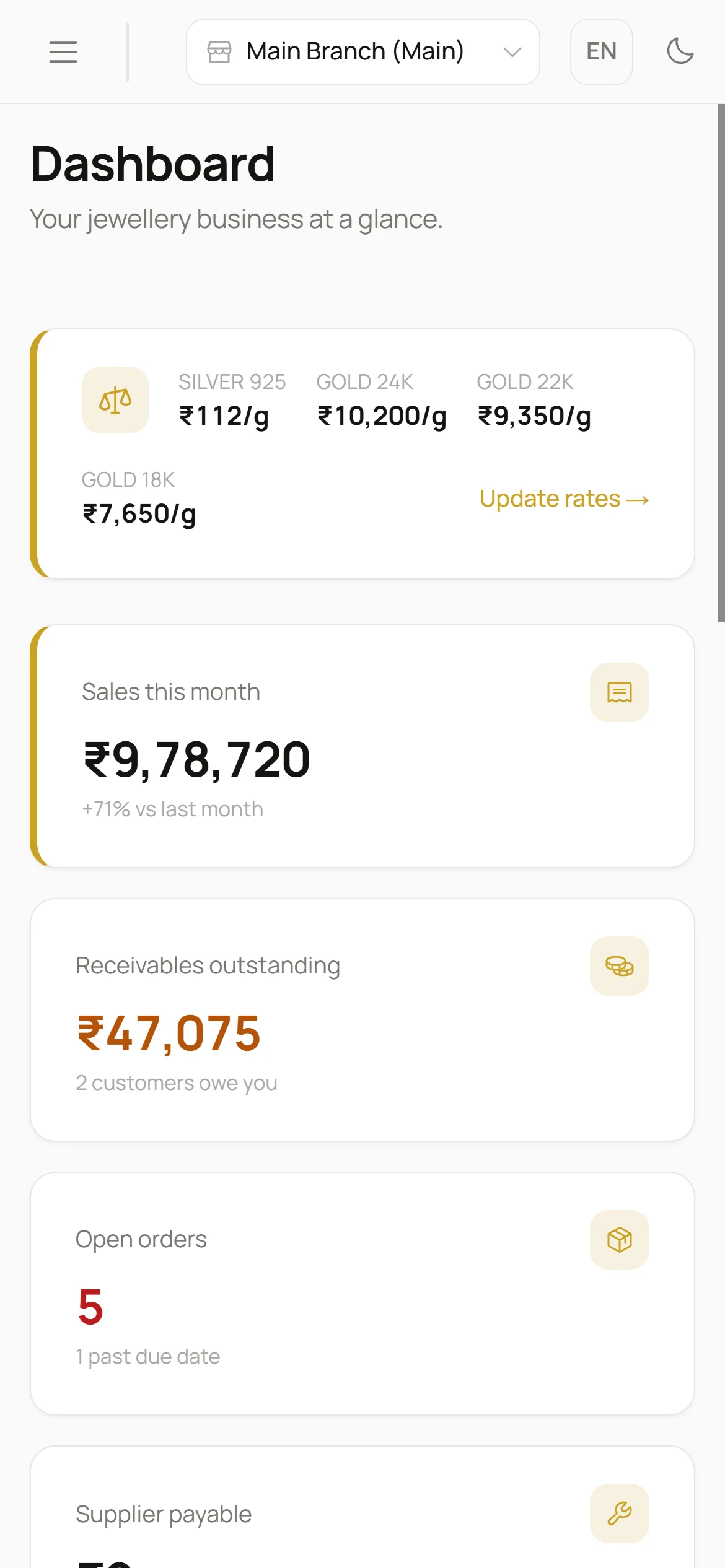 Aurix dashboard on mobile